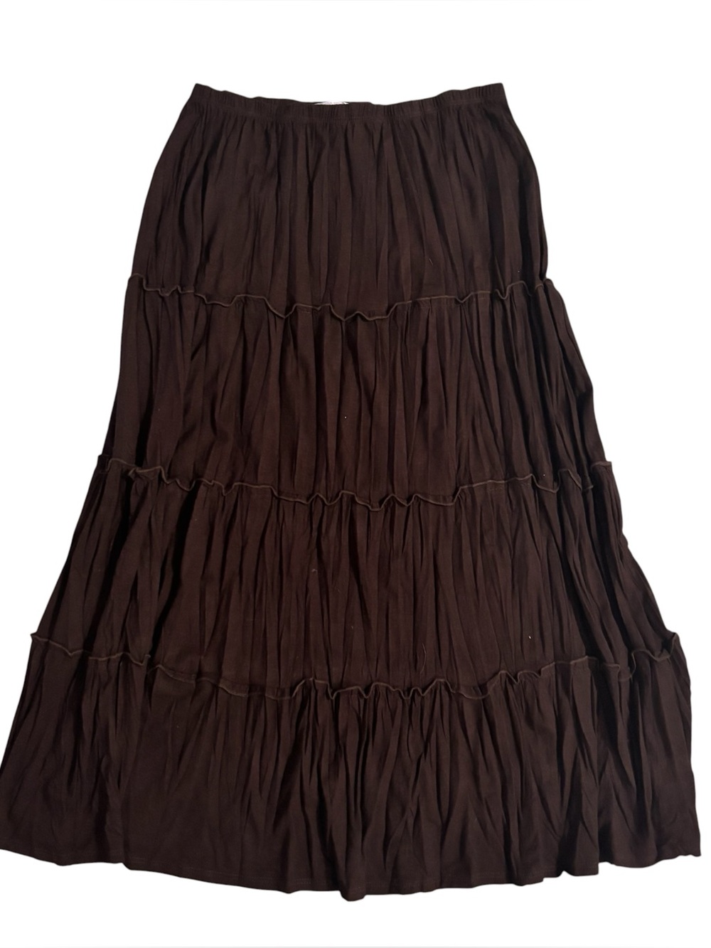Chocolate Brown Boho Coastal Cowgirl Tiered Maxi Skirt Size Large